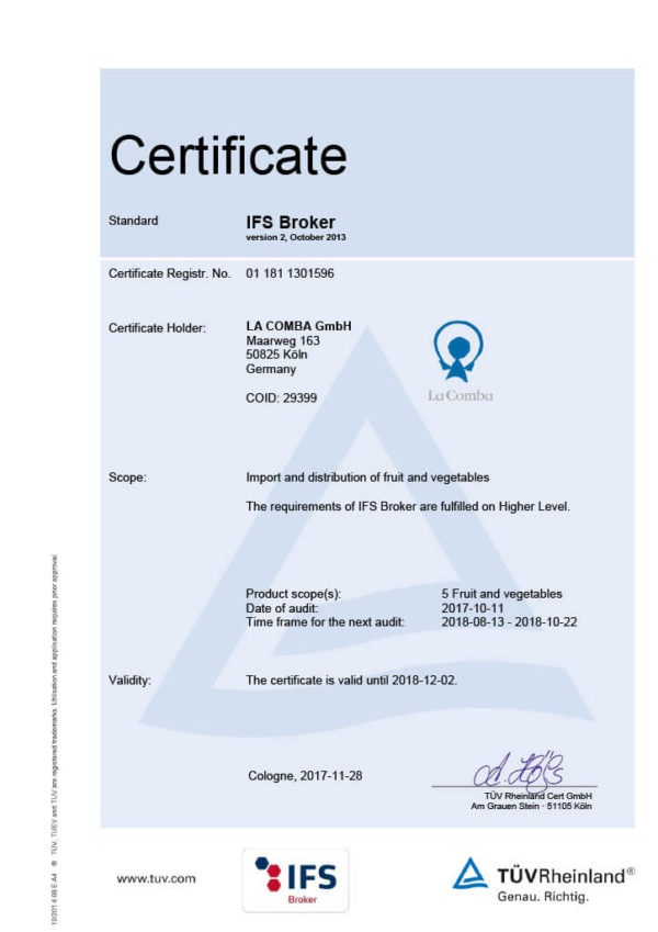 IFS Certificate La Comba
